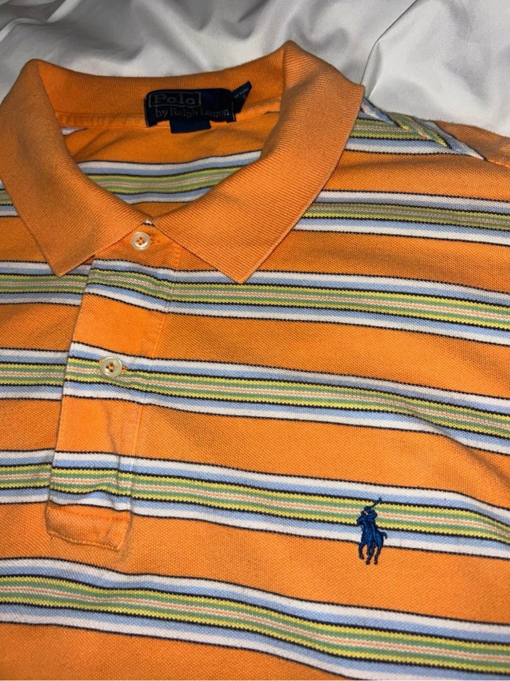 Ralph Lauren Orange Striped Polo with Blue Pony